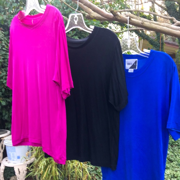 Jennifer L. Tops - Set/3 SILK Tees - Hot Pink, Black, Royal Blue